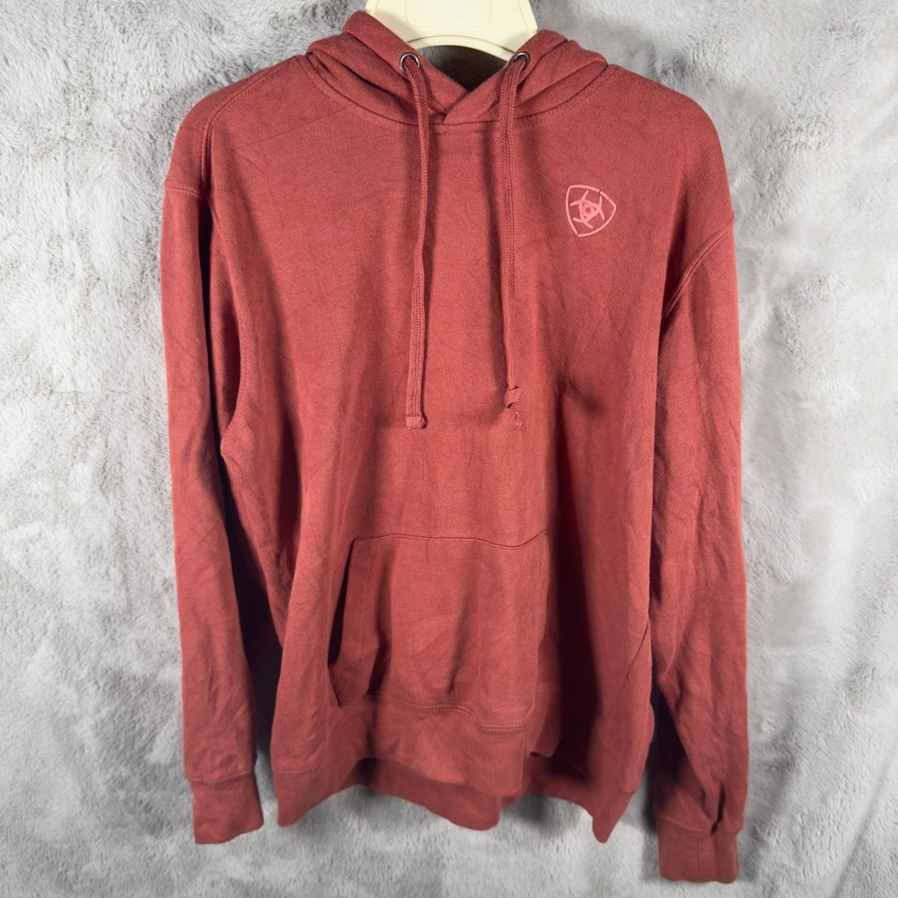 Ariat Real Womens Hoodie Small Red Clay Pullover Logo Sleeve Fleece Sweatshirt‎ - Picture 2 of 10